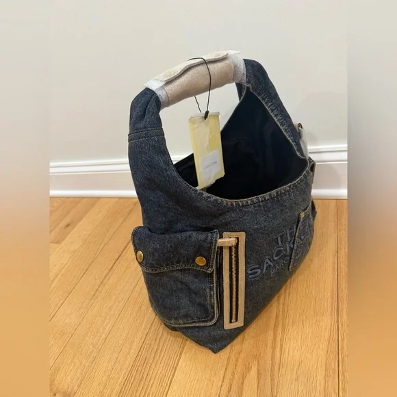 NWT Marc Jacobs THE DENIM SUEDE CARGO SACK BAG - Picture 5 of 9